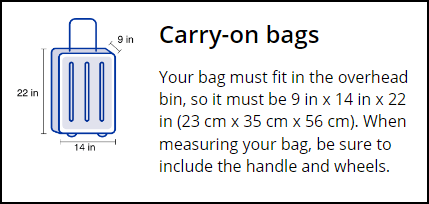 united airlines carry on baggage size